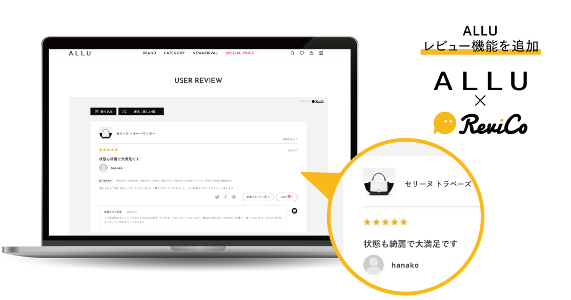 ユーズド・ヴィンテージショップ「ALLU」 レビュー最適化ツール「ReviCo」を導入